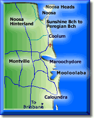 Map of the Sunshine Coast with holiday travel.